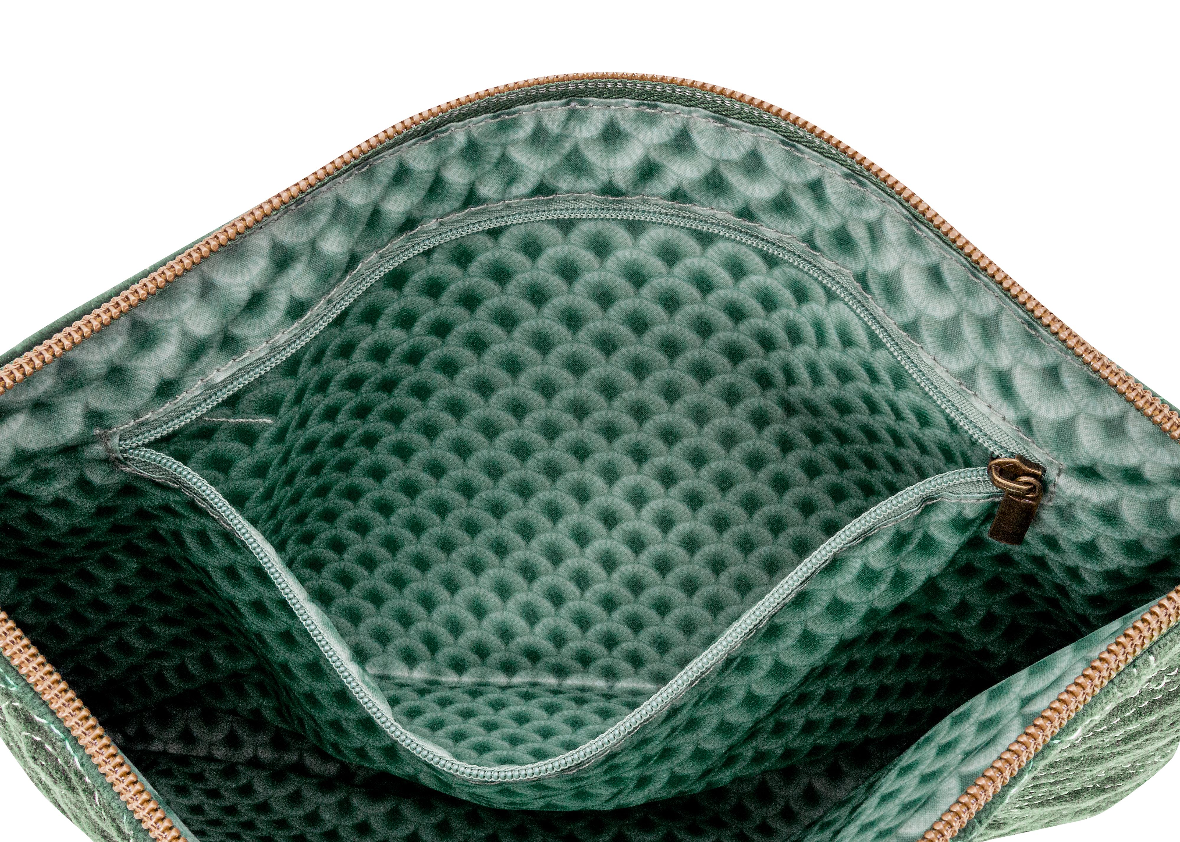 Pip Studio Charly Velvet Quilted sametové kosmetické pouzdro, zelené
