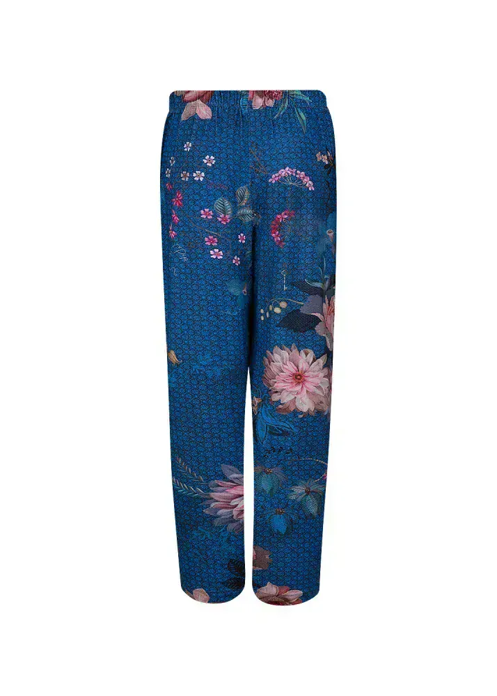 Pip Studio Belina dlouhé kalhoty Tokyo Bouquet, modré