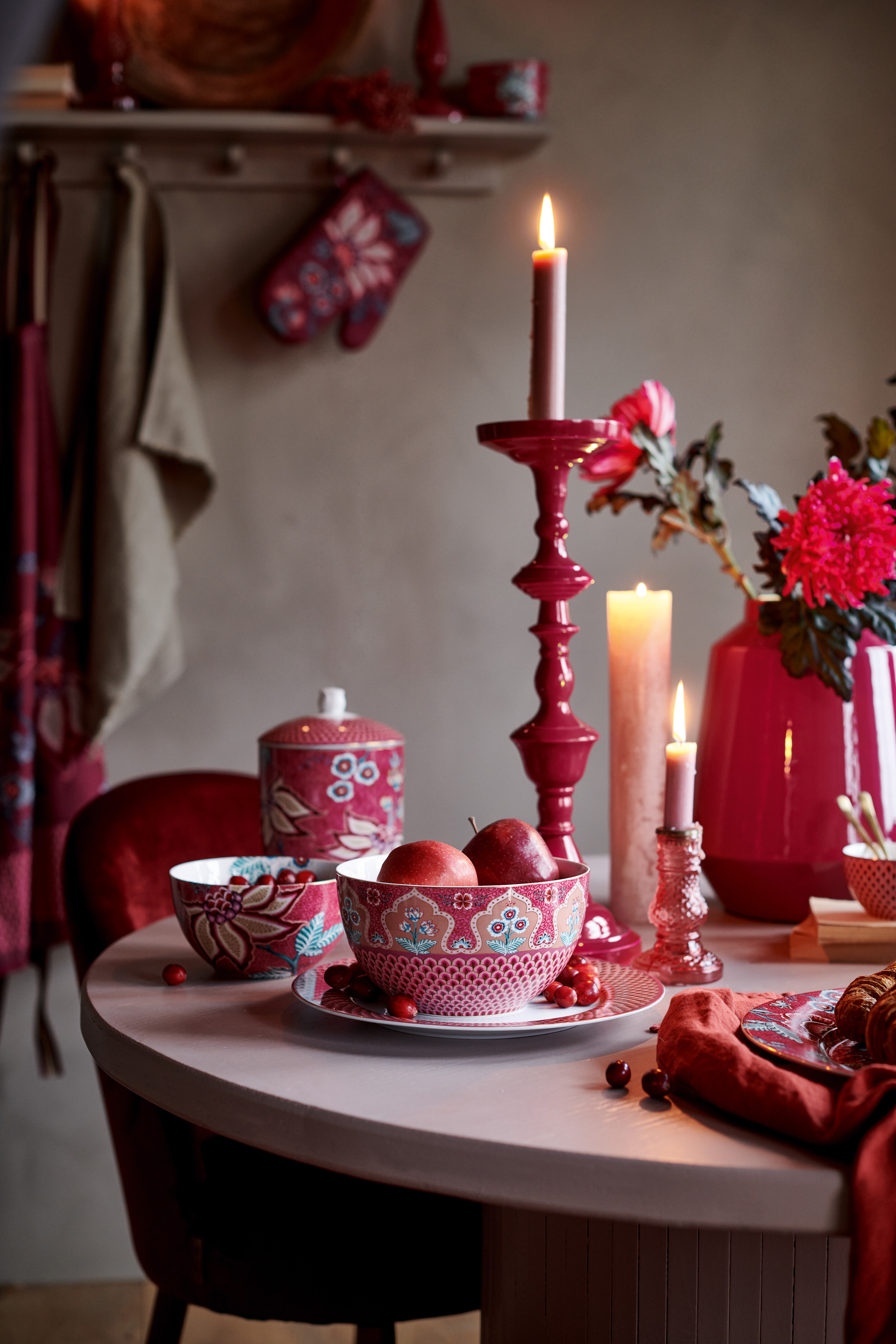 Pip Studio Flower Festival oválný tác 33,3 x 15,5cm, tmavě růžový