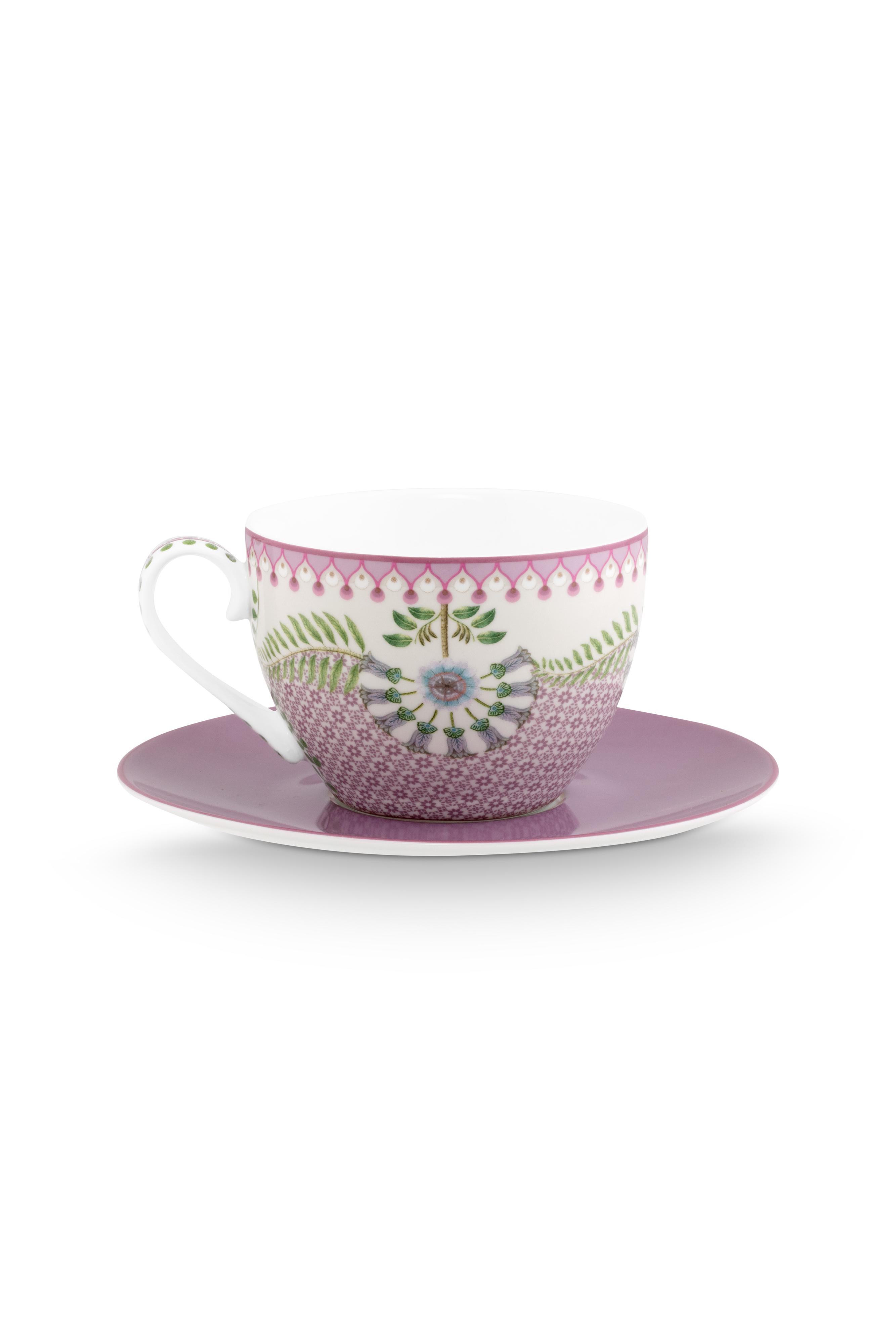 Pip Studio Lily & Lotus cappuccino šálek s podšálkem 270ml, lila