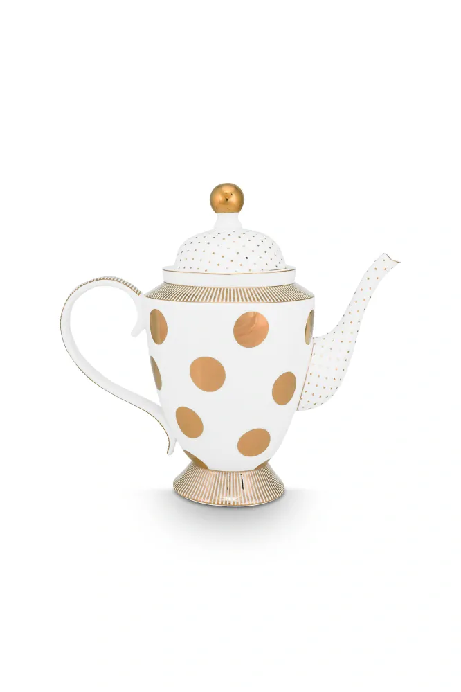 Pip Studio Dot Delight čajová konvice 1,25l, bílo-zlatá