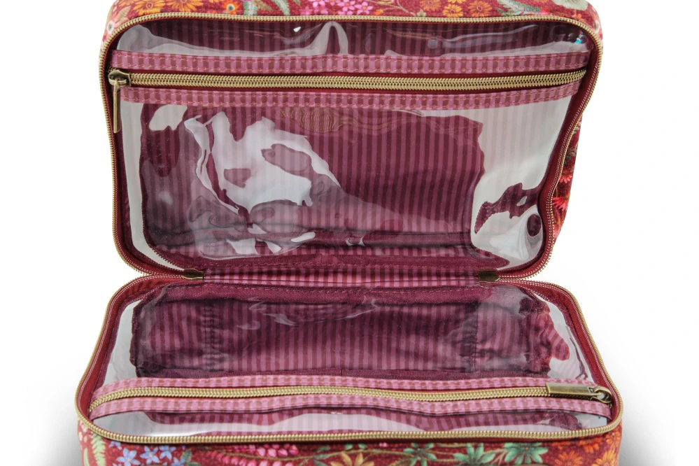 Pip Studio Casey Querida Quilted Velvet sametový kosmetický kufr, červený