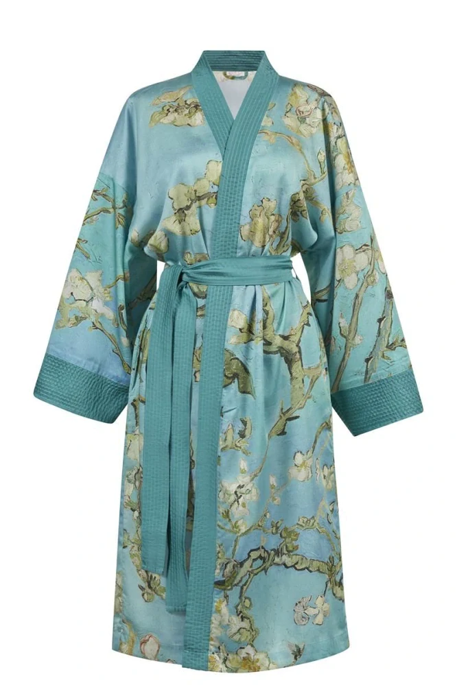 Van Gogh dámské saténové kimono Almond Blossom, modré