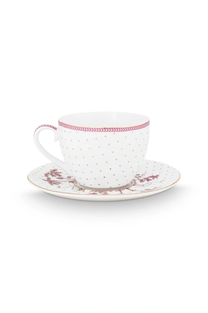 Pip Studio Jolie Dots Gold sada 2 ks cappuccino šálků s podšálky 270ml, růžová