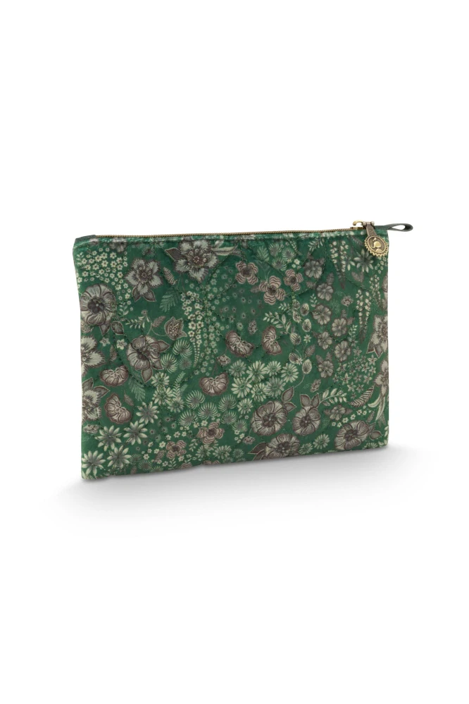 Pip Studio sametové ploché pouzdro Charly Quilted Daisy Dream, zelený