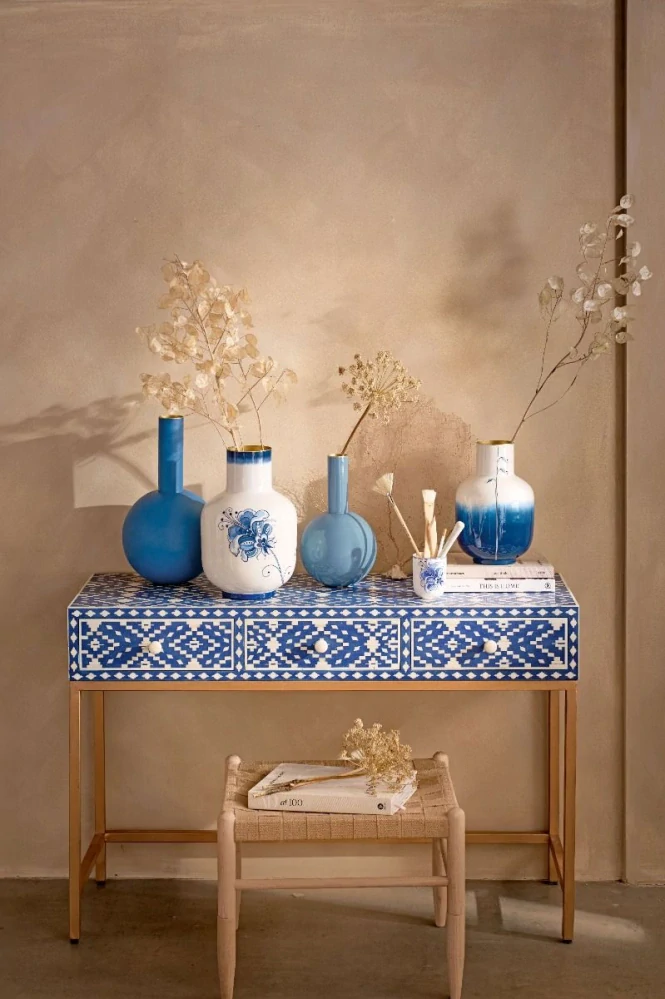 Pip Studio kovová váza The Blue Bird modro bílá velká