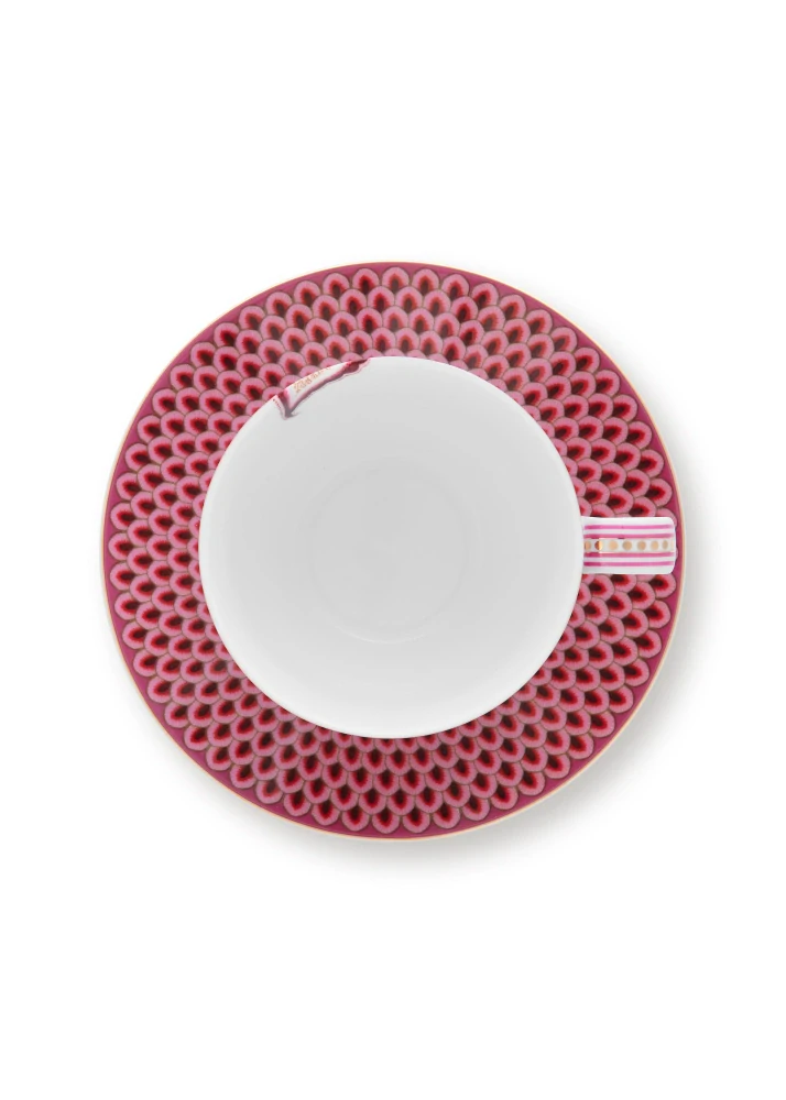 Pip Studio Flower Festival cappuccino šálek s podšálkem 270ml, tmavě růžový