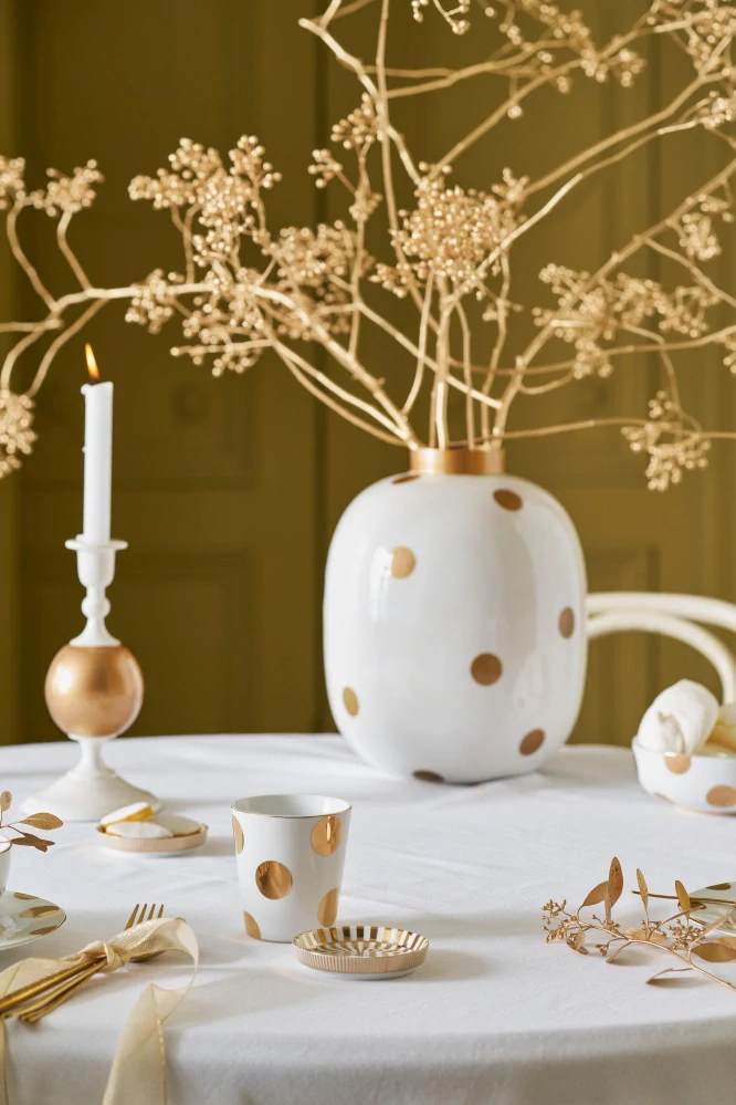 Pip Studio kovový svícen střední, bílo-zlatý