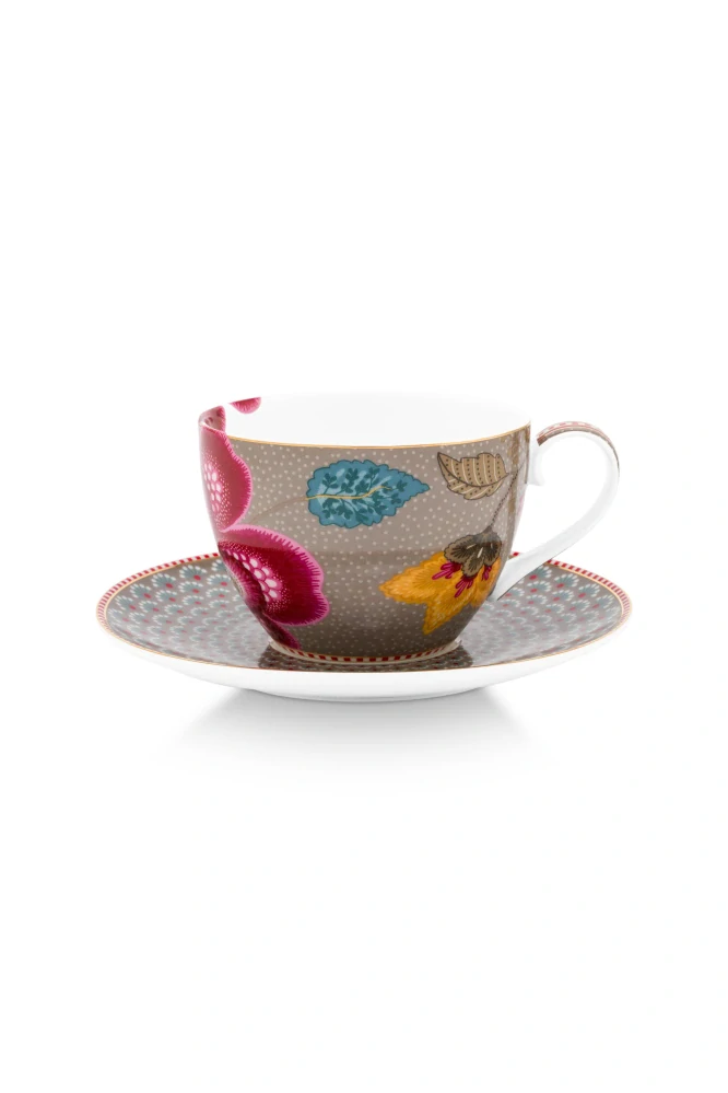 Pip Studio Blooming Tales sada 2ks šálků s podšálky 270ml, khaki