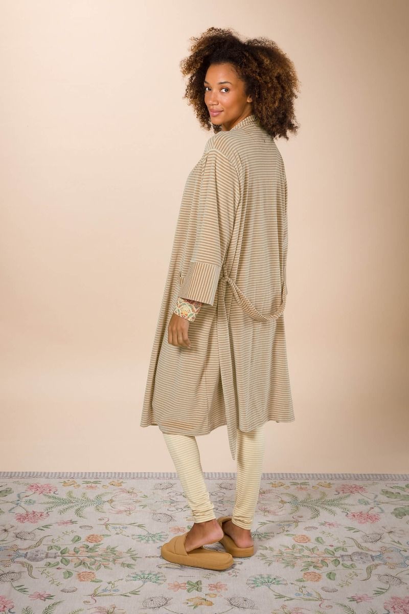 Pip Studio Naomi Kimono Velvet Little Sumo Stripe, pískové