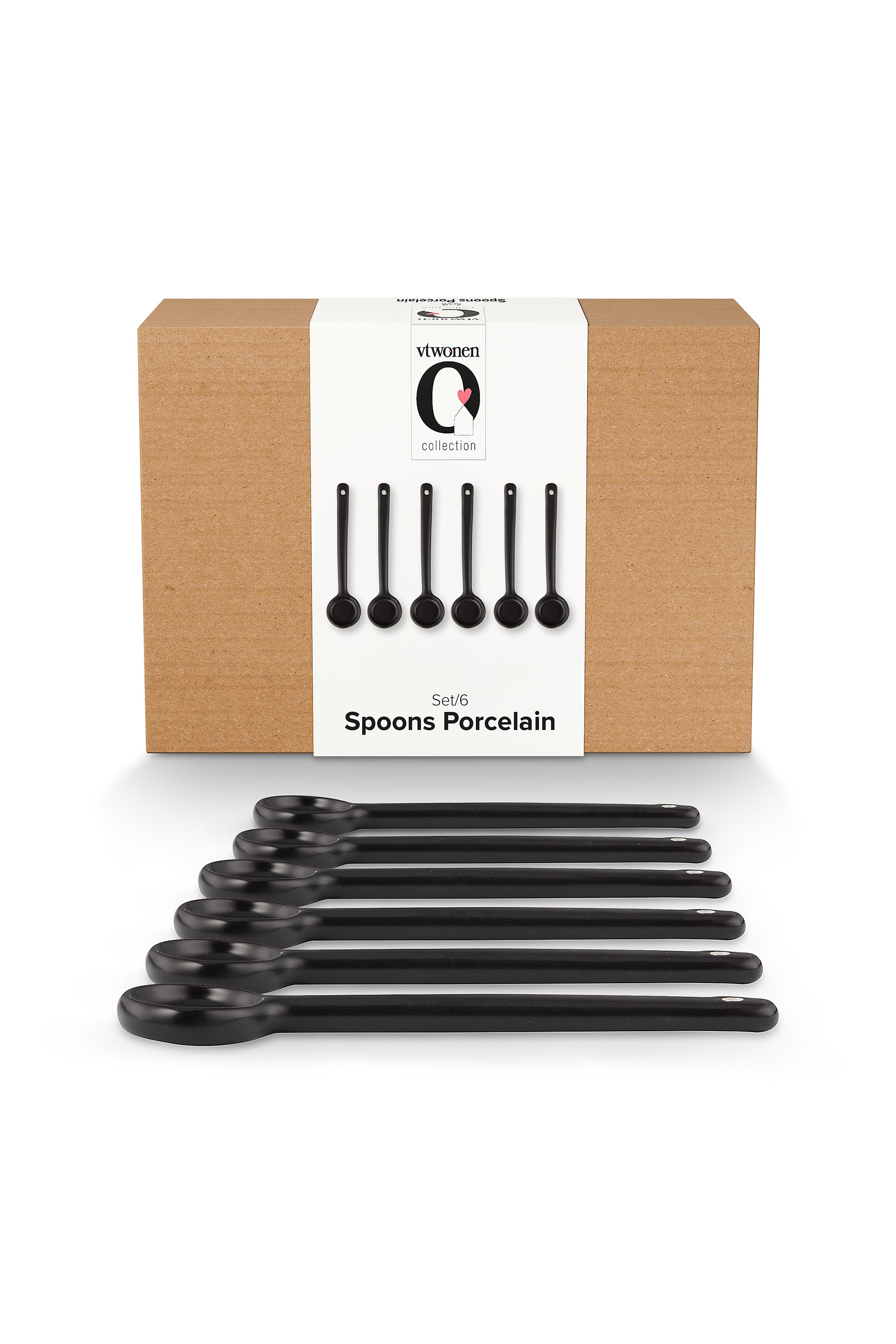 vtwonen Matt Black set 6 porcelánových lžiček, černý 