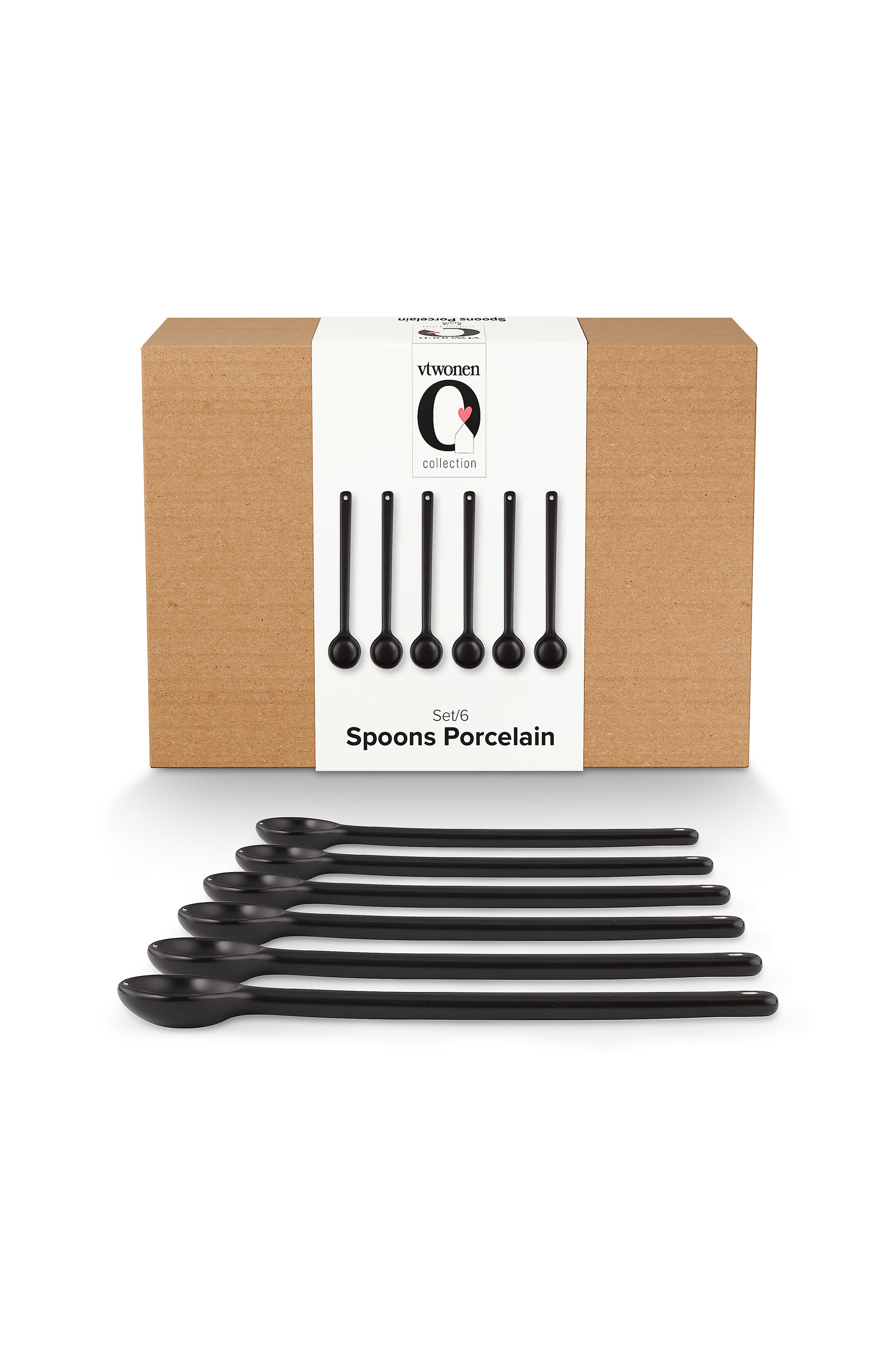 vtwonen Matt Black set 6 velkých porcelánových lžiček, černý