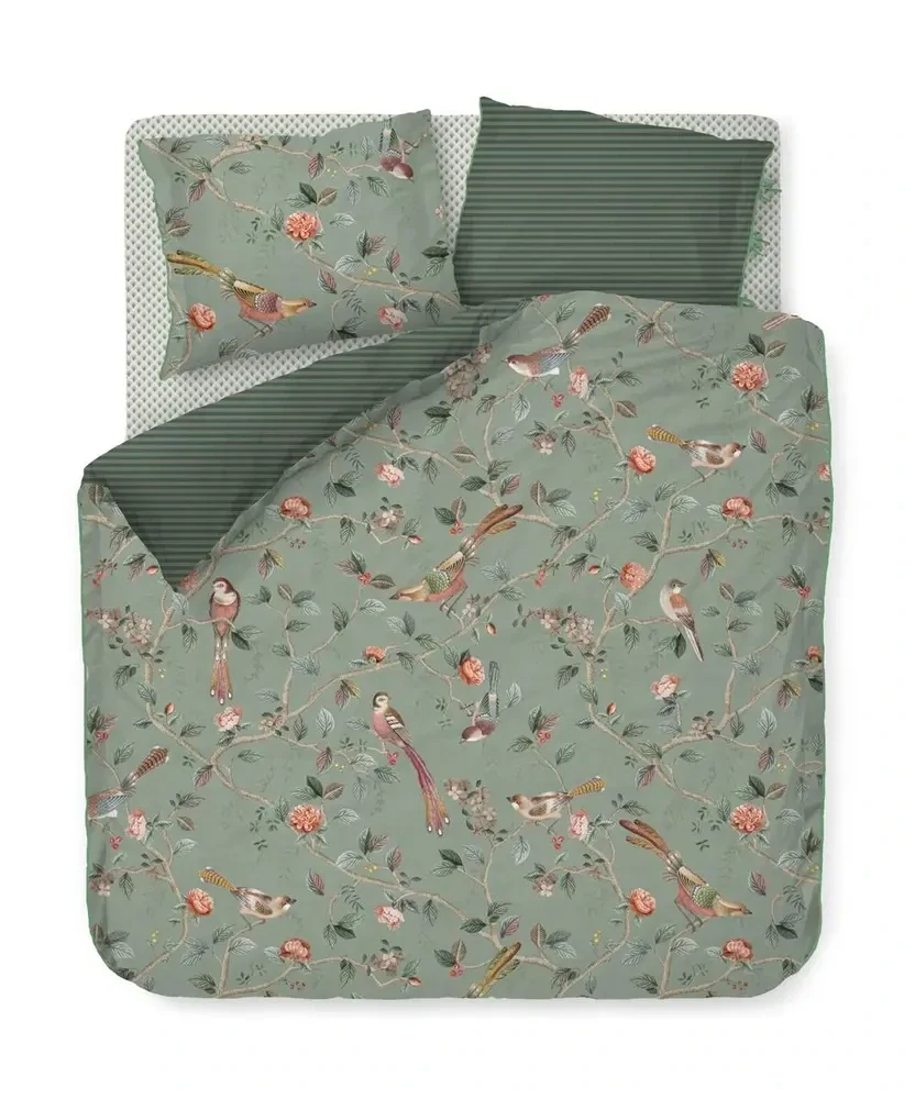 Pip Studio perkálové povlečení Good Nightingale zelené 200x200 + 2x 70x90 cm