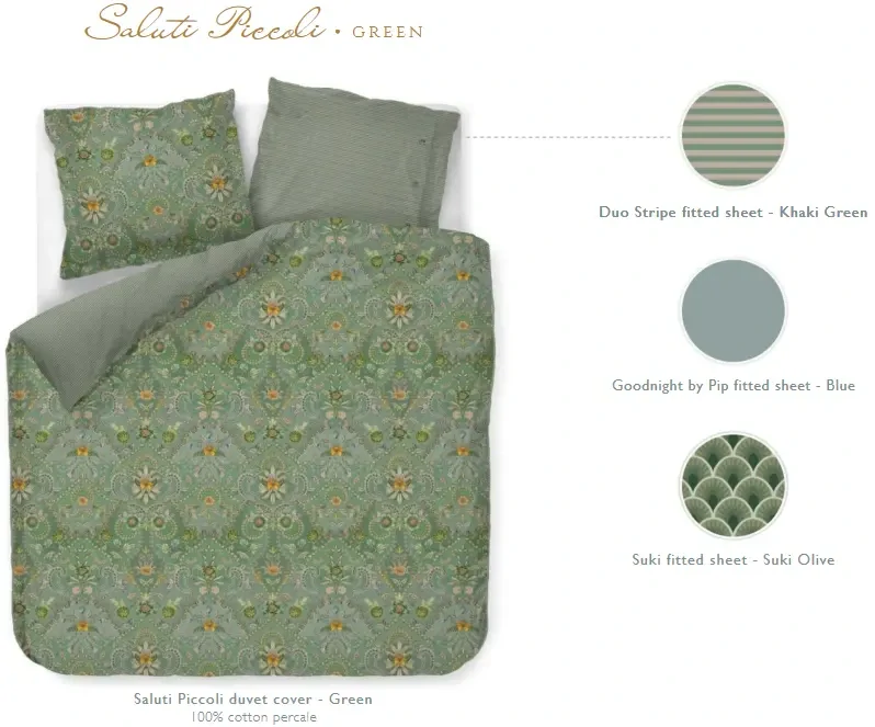 Pip Studio perkálové povlečení Saluti Piccolo zelené 200x200 + 2x 70x90 cm