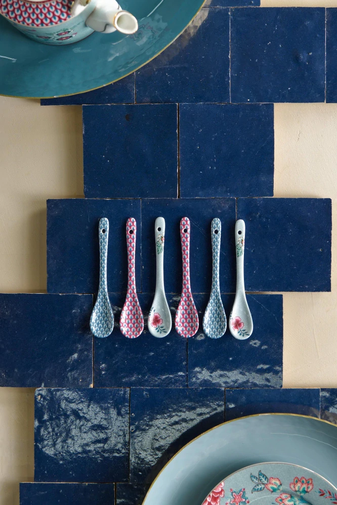 Pip Studio Flower Festival Oriental sada 6 kusů porcelánových lžiček 13cm, modrá