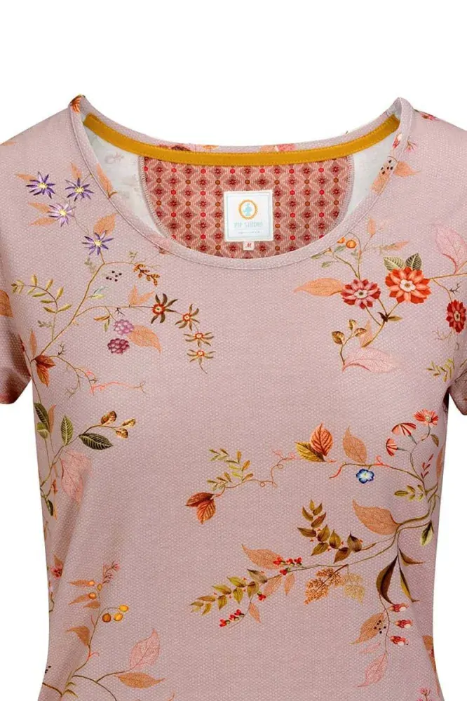 Pip Studio Tilly triko s krátkým rukávem Kawai Flower, růžové