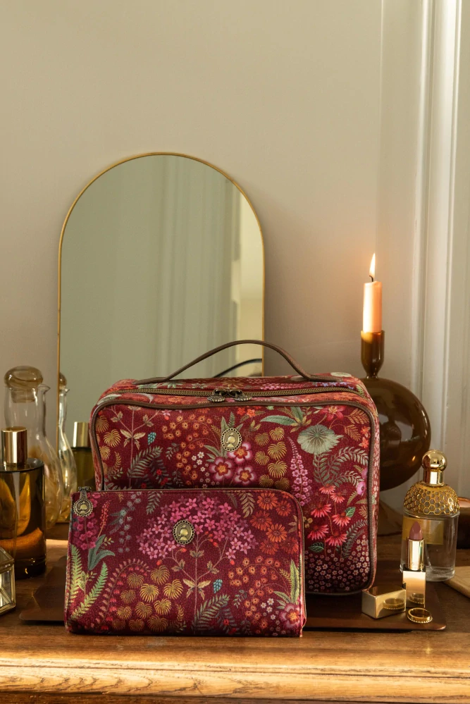 Pip Studio Casey Querida Quilted Velvet sametový kosmetický kufr, červený