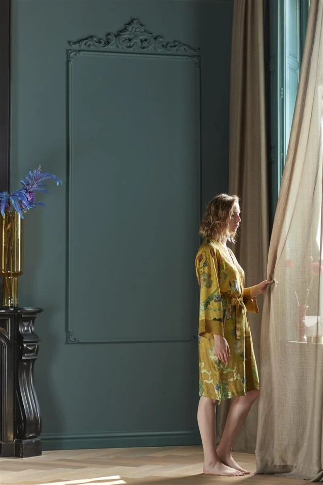 Van Gogh saténové kimono Partout des Fleurs Gold z lyocellu