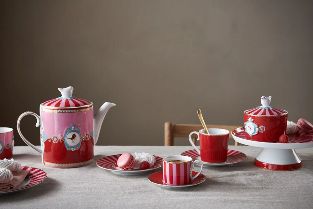 Pip Studio Love Birds čajová konvice 1,3l, červeno-růžová