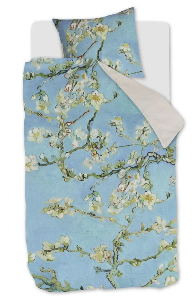 Van Gogh saténové povlečení Mandlovník 140x200 + 70x90, modré, bavlna