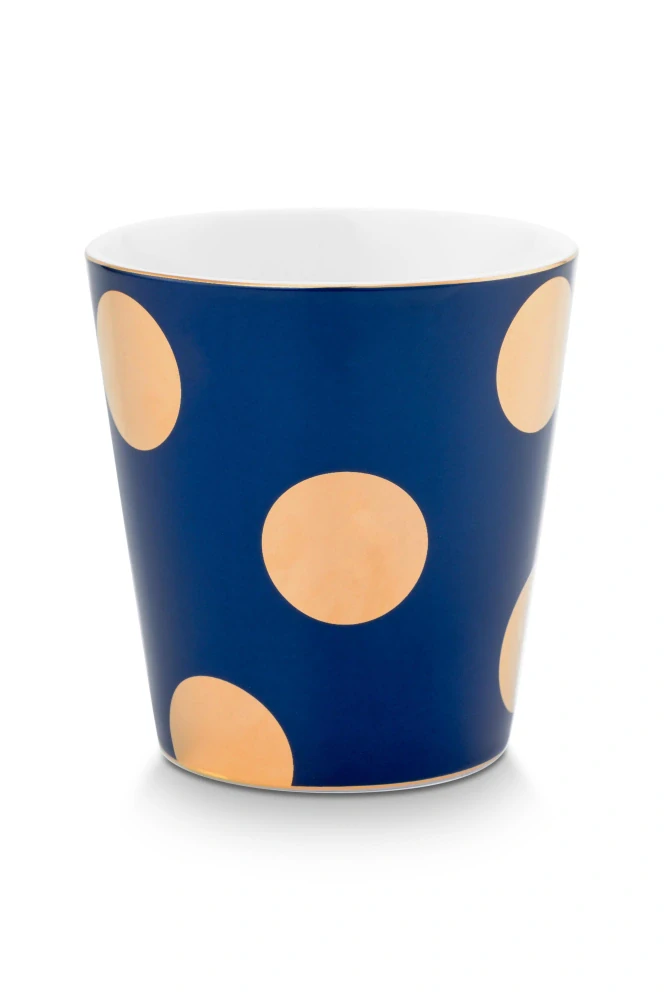 Pip Studio Dot Delight Navy-Gold hrnek bez ucha s odkládacím táckem 270ml, modro-zlatý