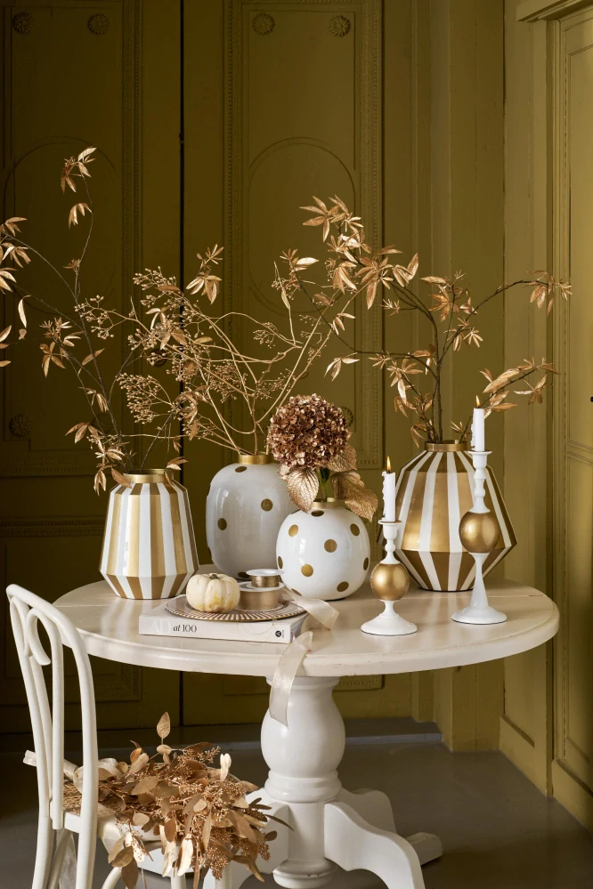 Pip Studio kovový svícen střední, bílo-zlatý