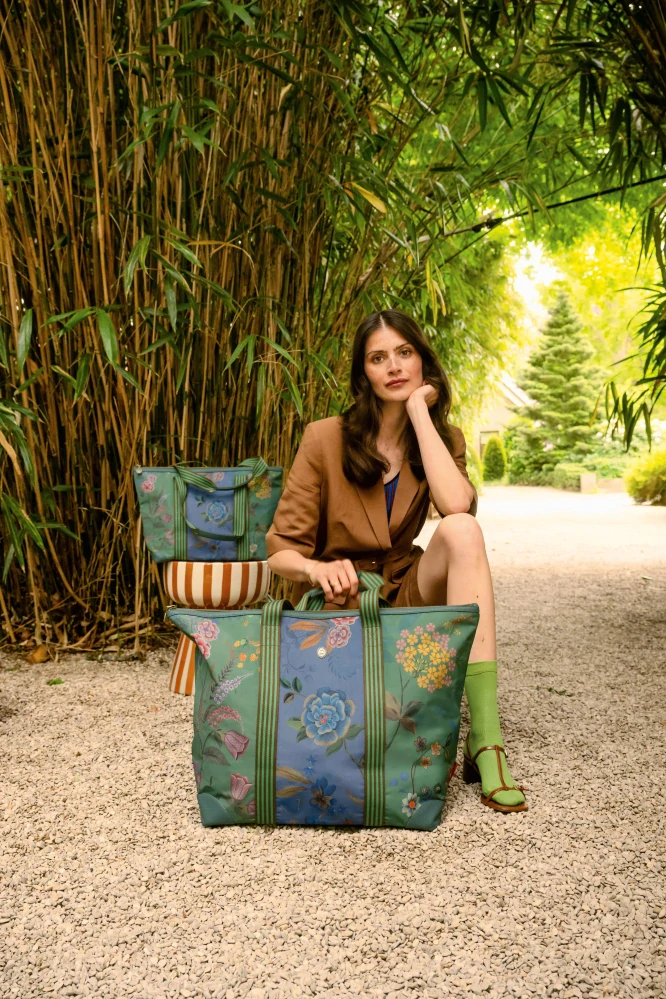 Pip Studio Tilda Bodhi Flower střední plážová taška, zelená