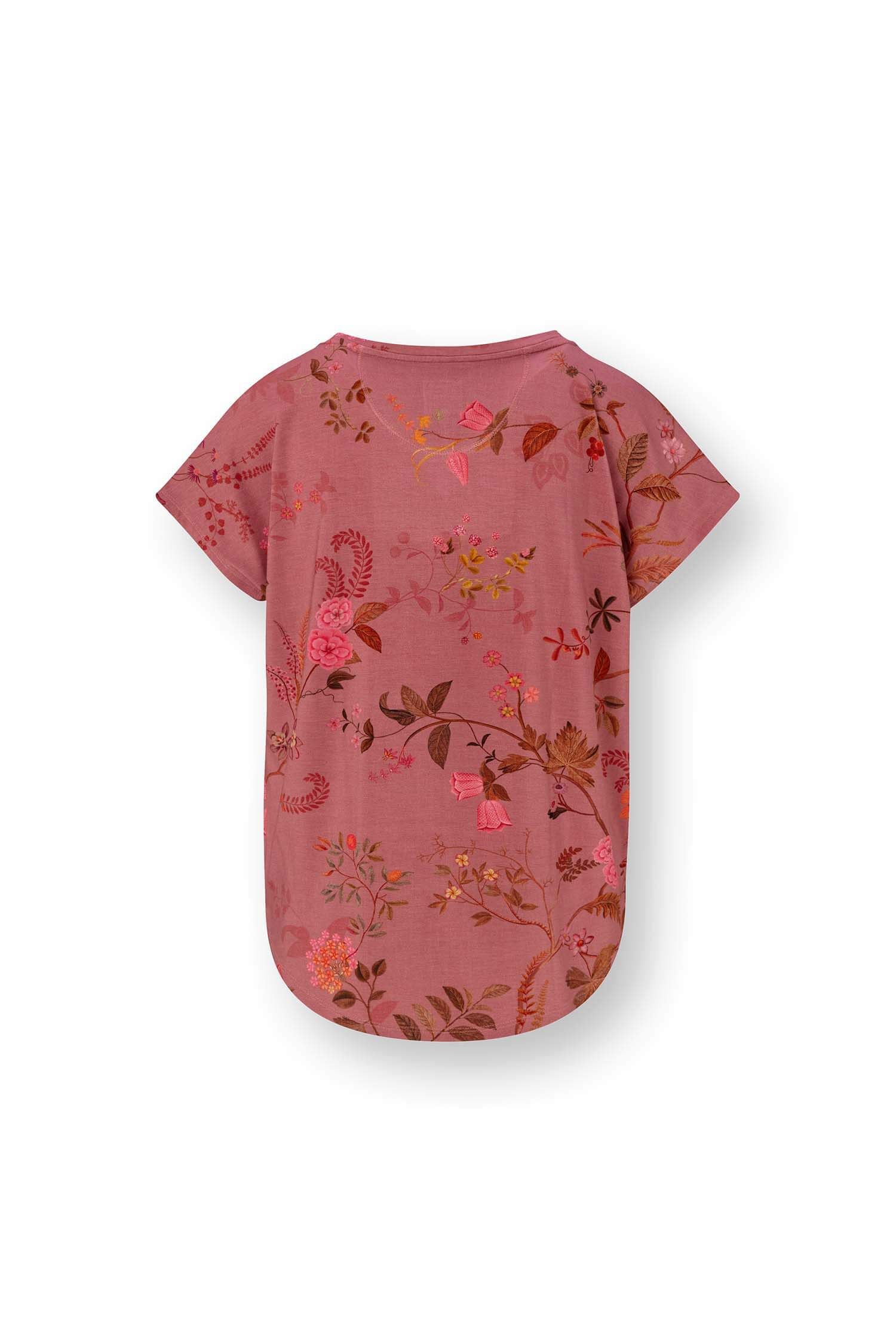 Pip Studio Tatum triko s krátkým rukávem Bodhi Flower, tmavě růžové