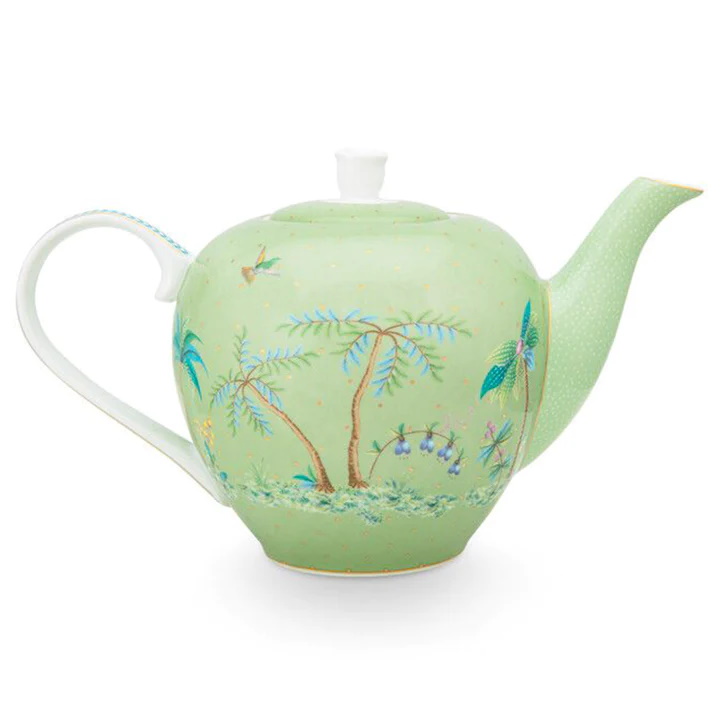 Pip Studio Jolie Flowers malý čajový set 3ks, konvice a hrnky, zelený