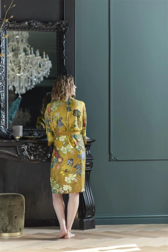 Van Gogh saténové kimono Partout des Fleurs Gold z lyocellu