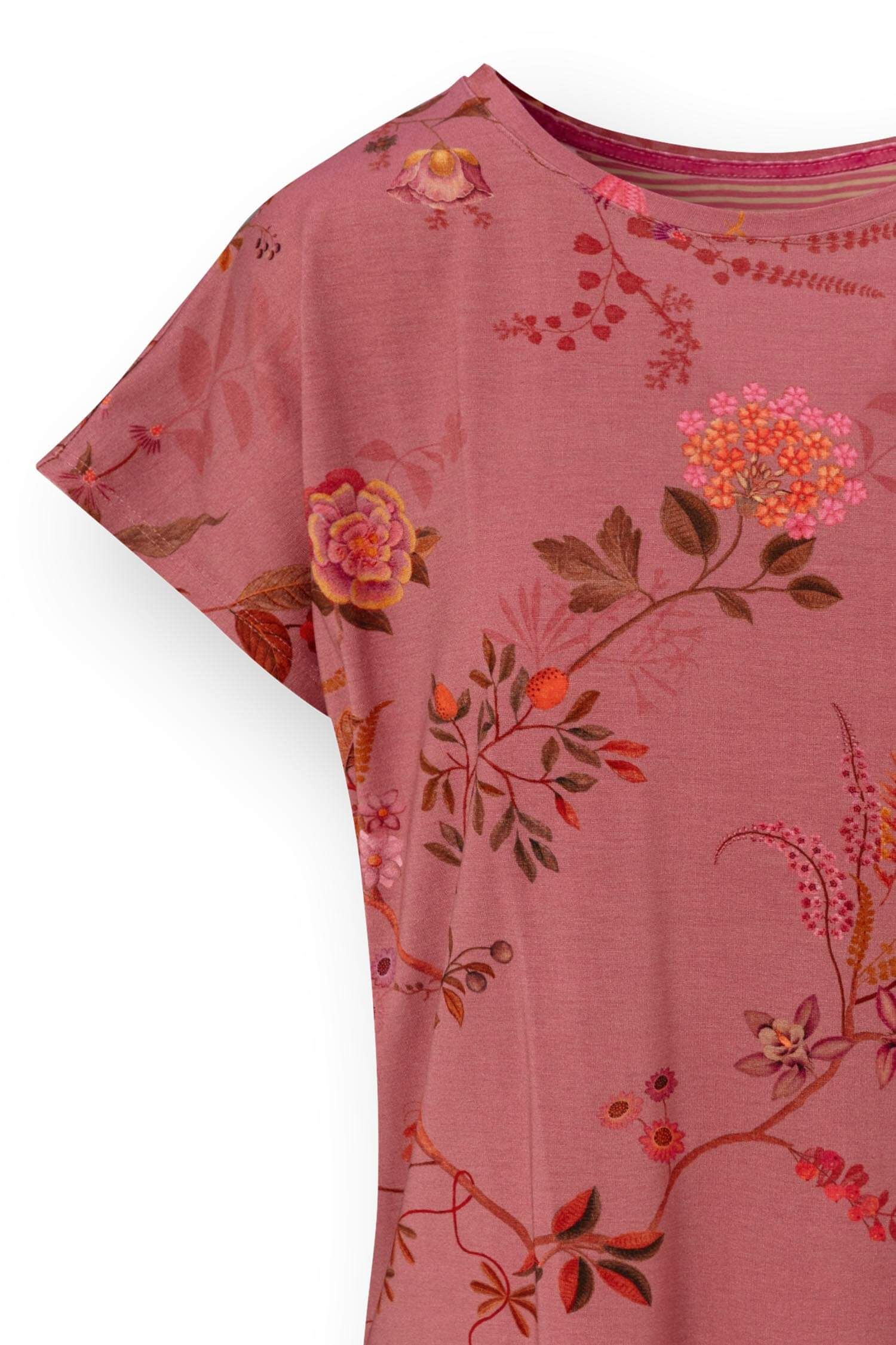 Pip Studio Tatum triko s krátkým rukávem Bodhi Flower, tmavě růžové