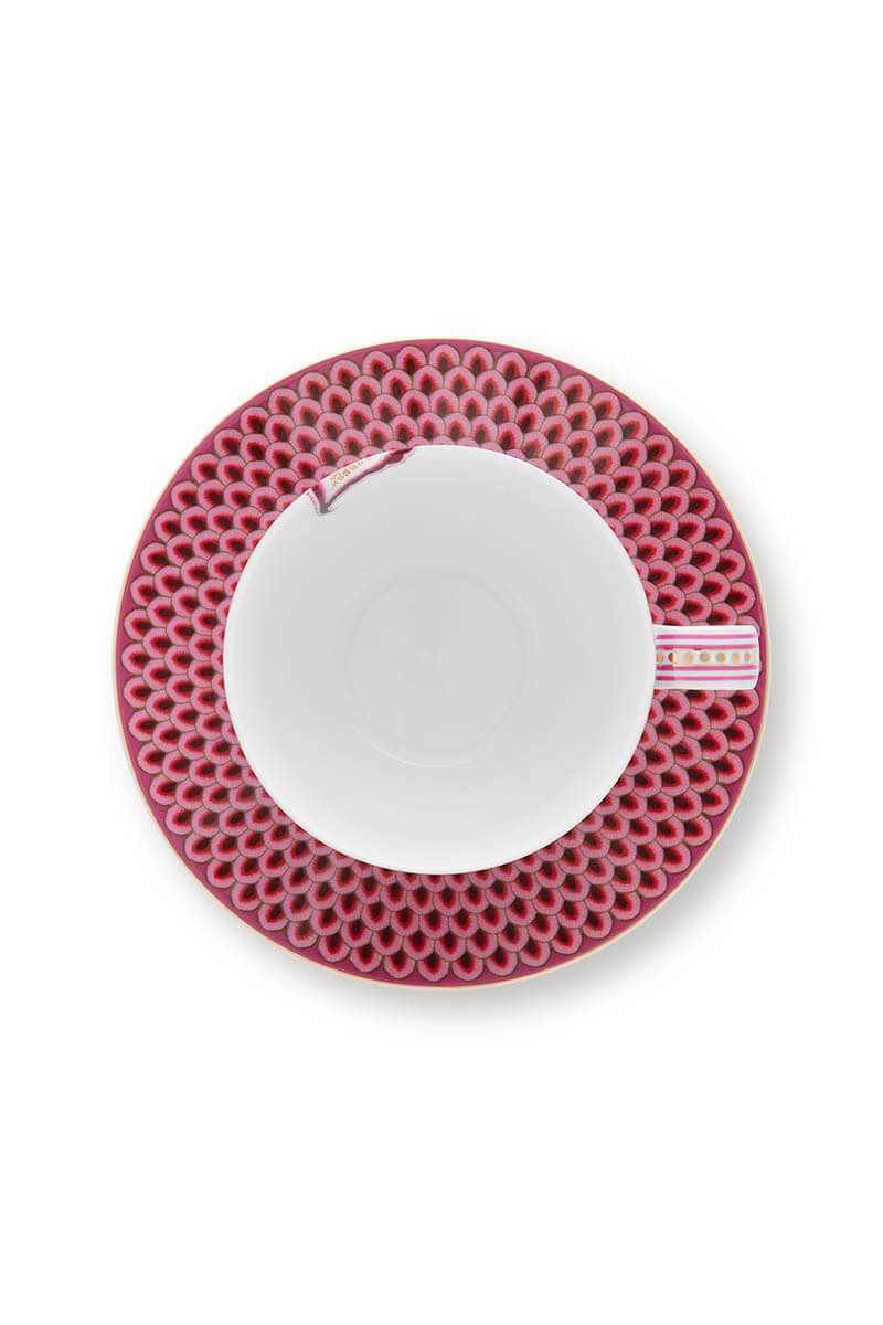 Pip Studio Flower Festival sada 2 cappuccino šálků s podšálky, tmavě růžová