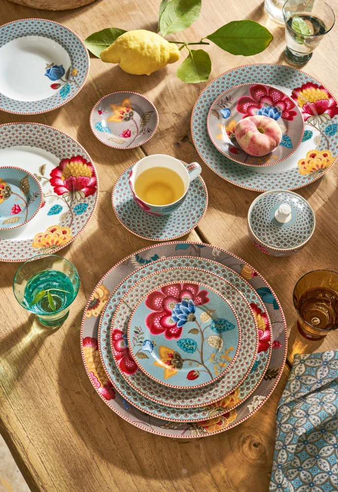 Pip Studio Blooming Tales sada 2ks šálků s podšálky 270ml, modré