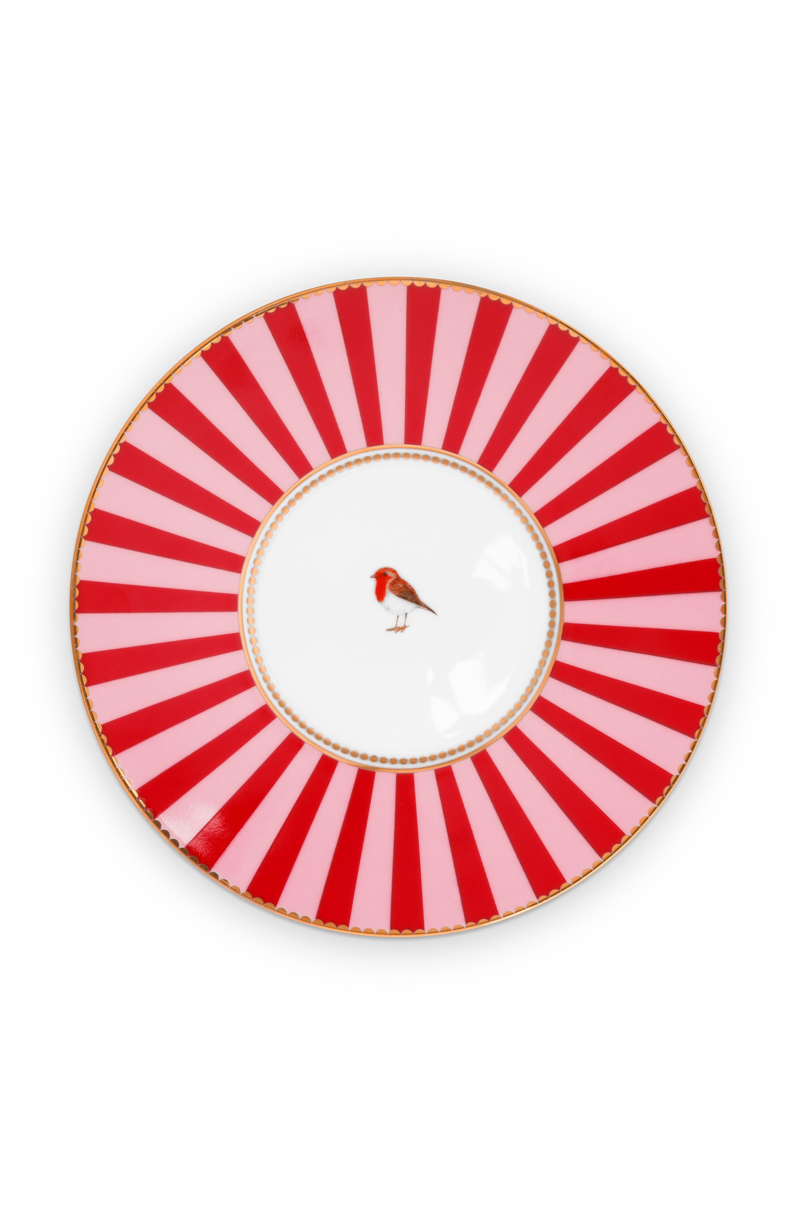 Pip Studio Love Birds sada 2 ks cappuccino šálků s podšálky 225 ml, červeno-růžová