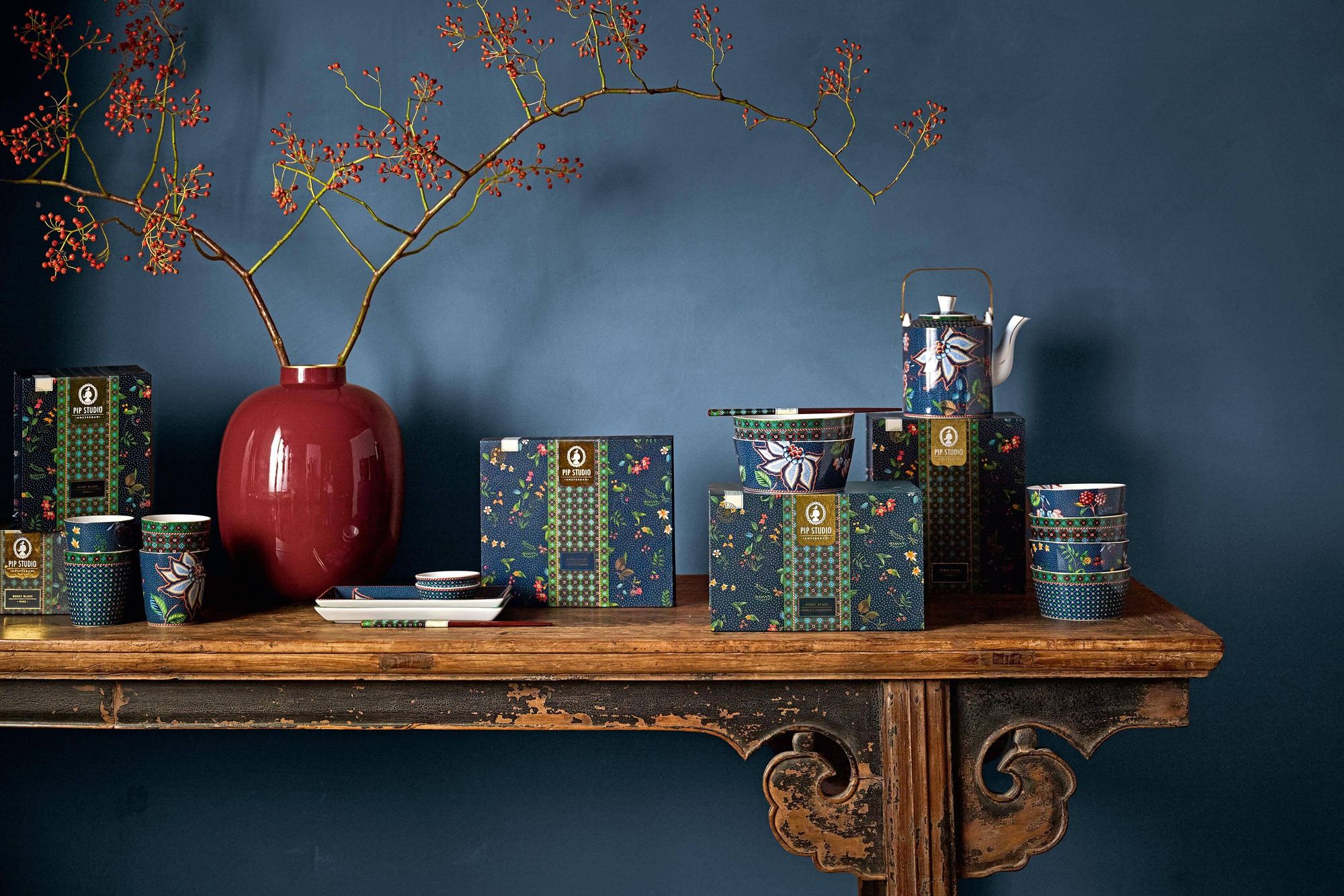Pip Studio dárkový set misek Oriental Berry Blues Blue 12cm
